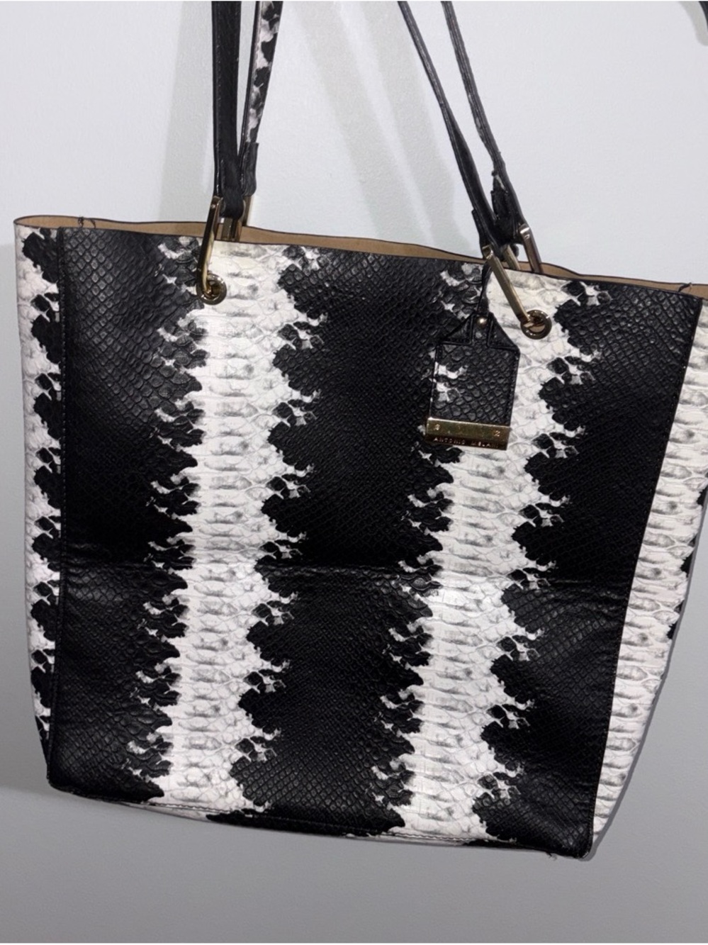 Antonio Melani Python Skin Tote Bag With Gold Hardware